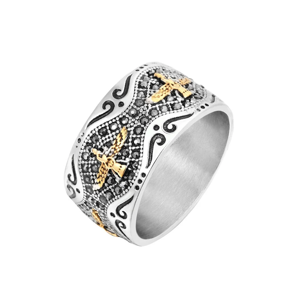 European And American Cross-border Retro Personality Freemason Eagle Flying Eagle Power Titanium Steel Ring, Available In Stock