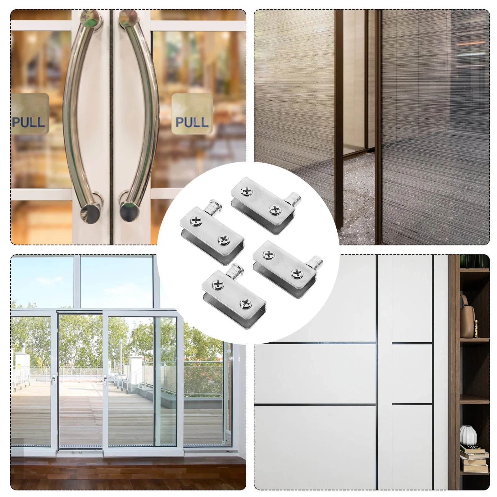 

4Pcs Frameless Glass Door Hinge Metal Sturdy Long Lasting Use for Bathroom Office Cake Display Cabinets Shower Door Pivot Hinges