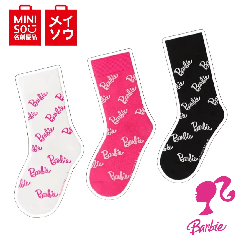 MINISO Barbie Alphabet Socks Men's and Women's Trends All-Print Dopamine Sports Socks Yoga Fitness Equipment Girls Fashion Items