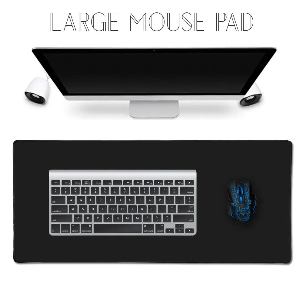Pure Black Mouse Pad, Cool Minimalist Desk Mat, 900*400mm Anime Gaming Keyboard Mat, Non Slip Rubber Base,for Home Office XL