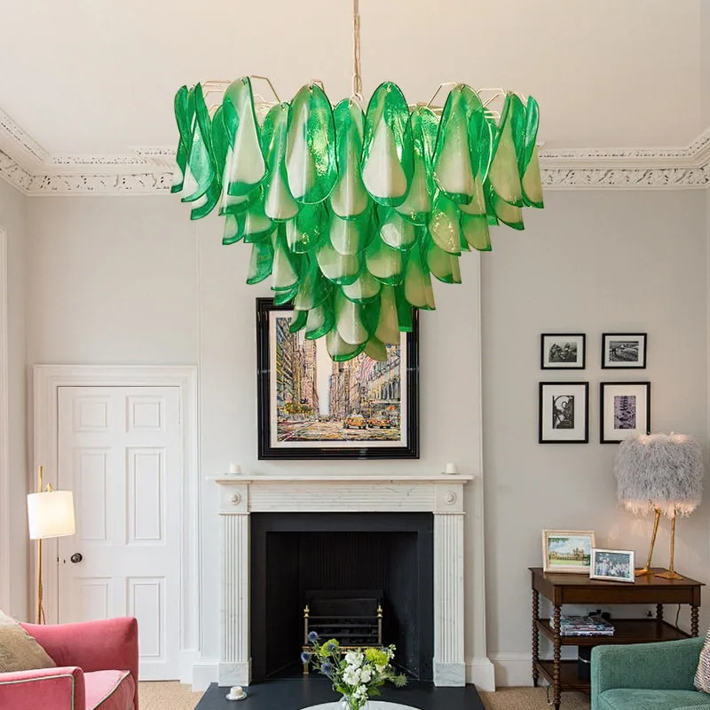 Ornamental petal glass chandelier for an indoor ceiling