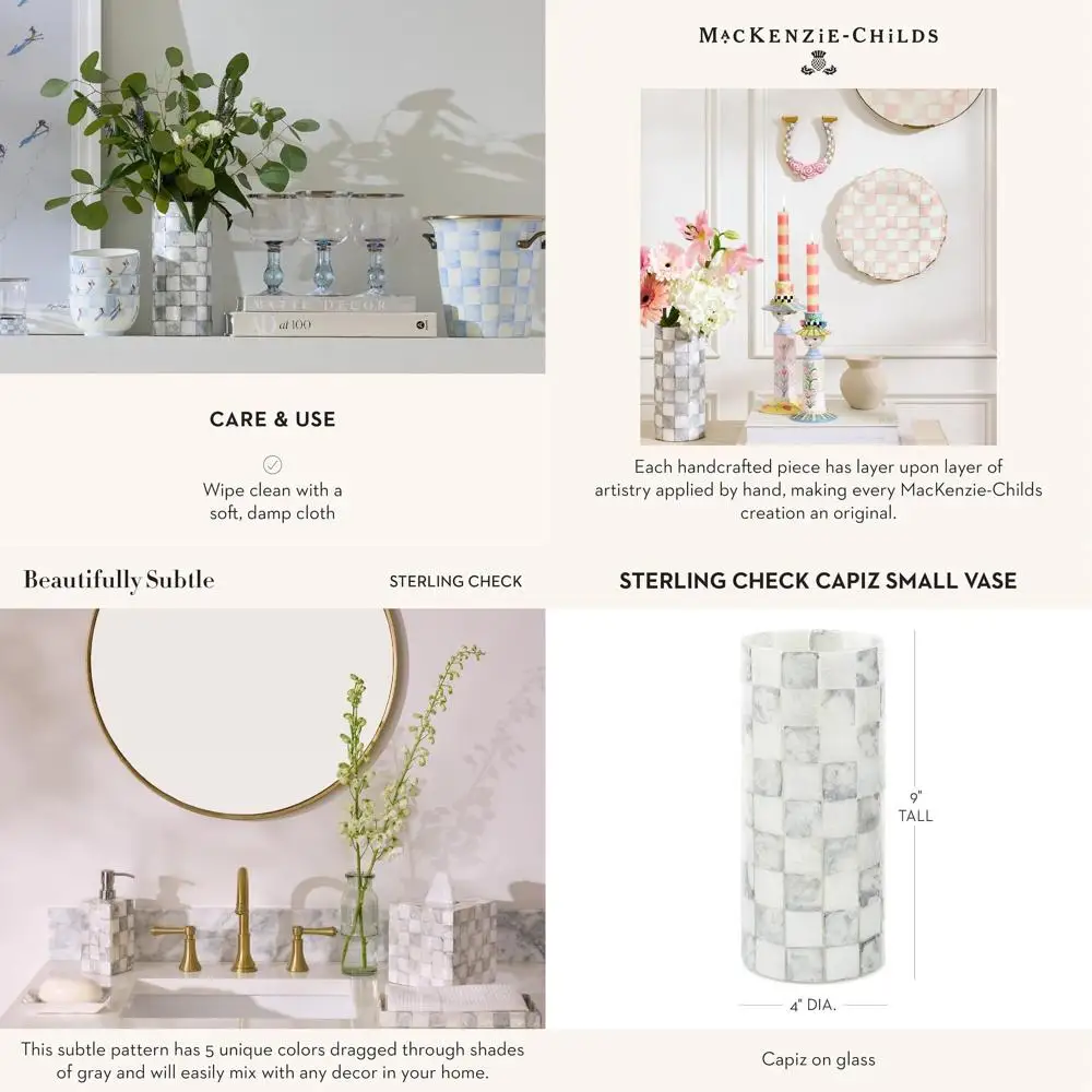 

Gray and White Sterling Check Capiz Mini Vase - Exclusive Floral Decor