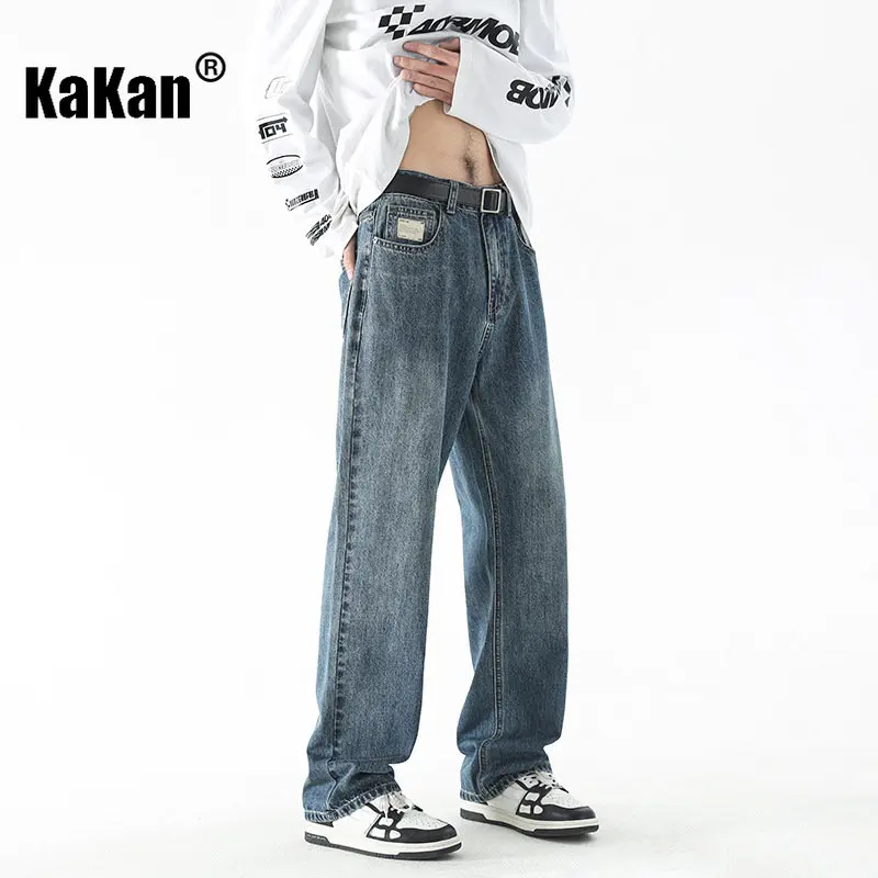 Kakan - New Men's Street Vintage Jeans, European and American Straight Fit Loose Draping Junior Long Jeans K24-D01