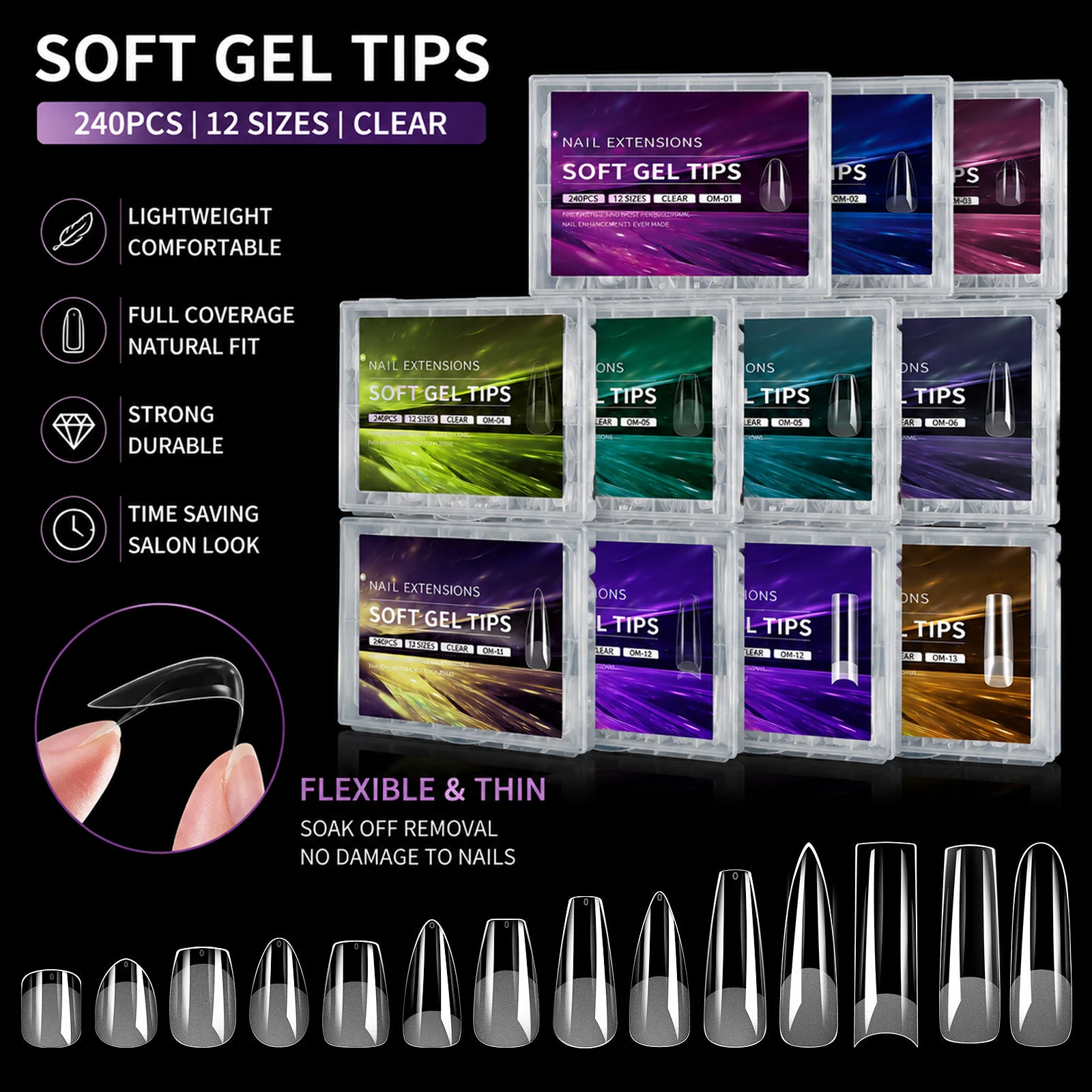 240PCS Soft Gel Nail Tips Half Matte Full Cover Press-On Nail Tips French False Nails Extension for Acrylic Nails Extension Tool