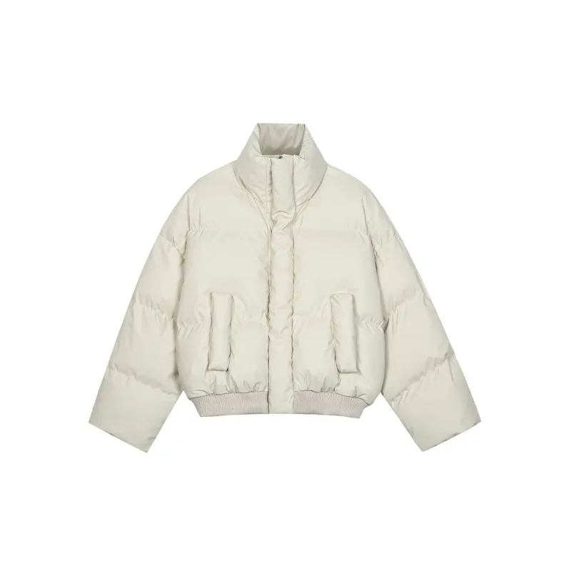 

Новинка 2025, зимняя женская модная черная куртка-пуховик большого размера, повседневная ветрозащитная куртка с воротником-стойкой, короткое хлопковое пуховое пальто для женщин