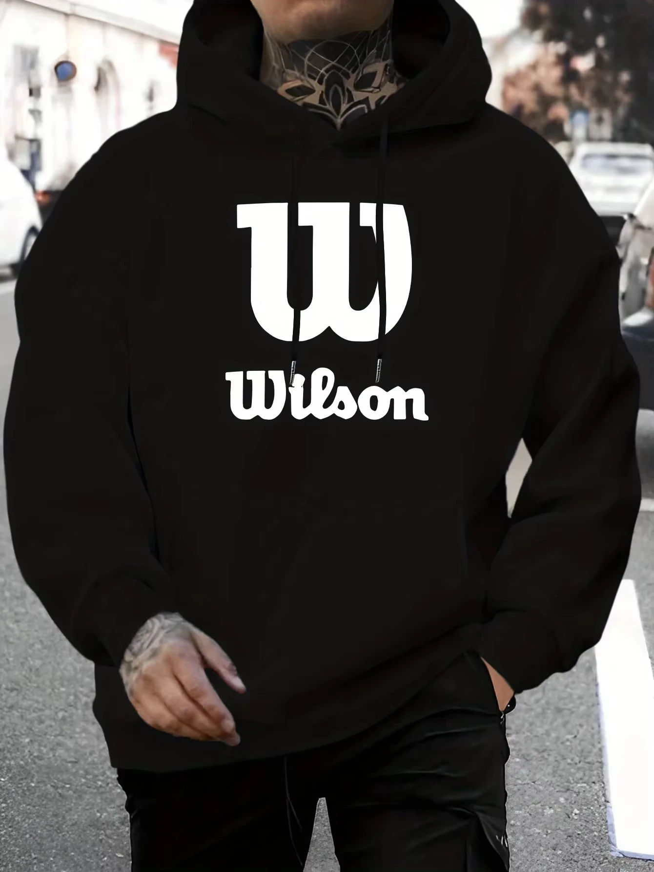 

Men's Casual Hoodie with Wilson Print and Kangaroo Pocket A High-quality and Comfortable Sweatshirt