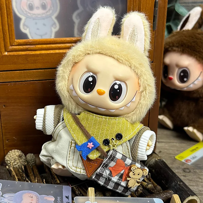 新しいLabubu子供服17センチブラインドボックスペンダント、ビニール人形の衣装、子供服セット