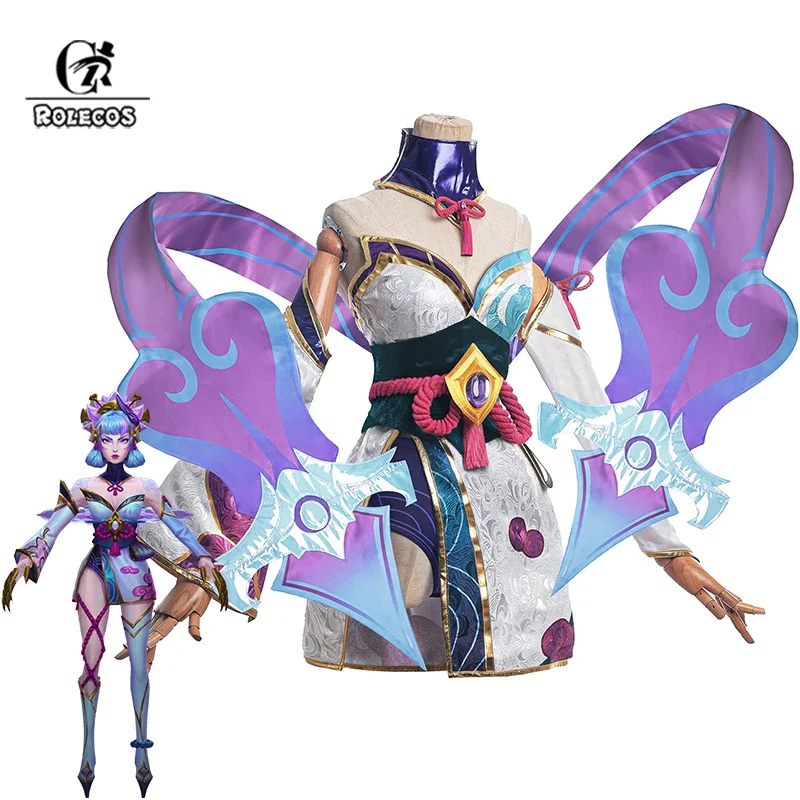 

ROLECOS LOL Spirit Blossom Evelynn Cosplay Costume Game LOL Evelynn Dress Women Kimono Full Set with Headwear