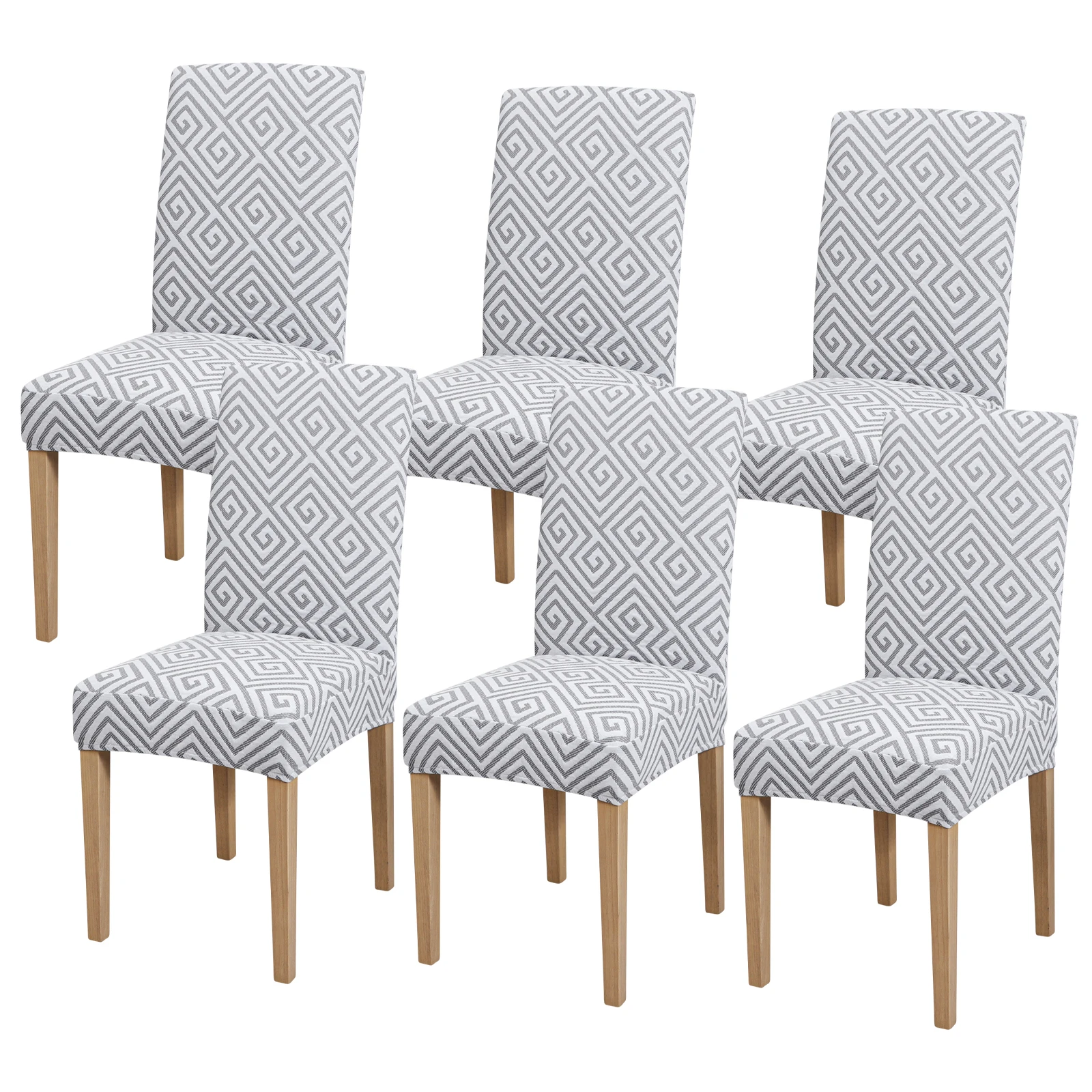 Stretch Jacquard Dining Chair Covers Light Grey Set of 6 Removable Washable Kitchen Chair Protector for Dining Room