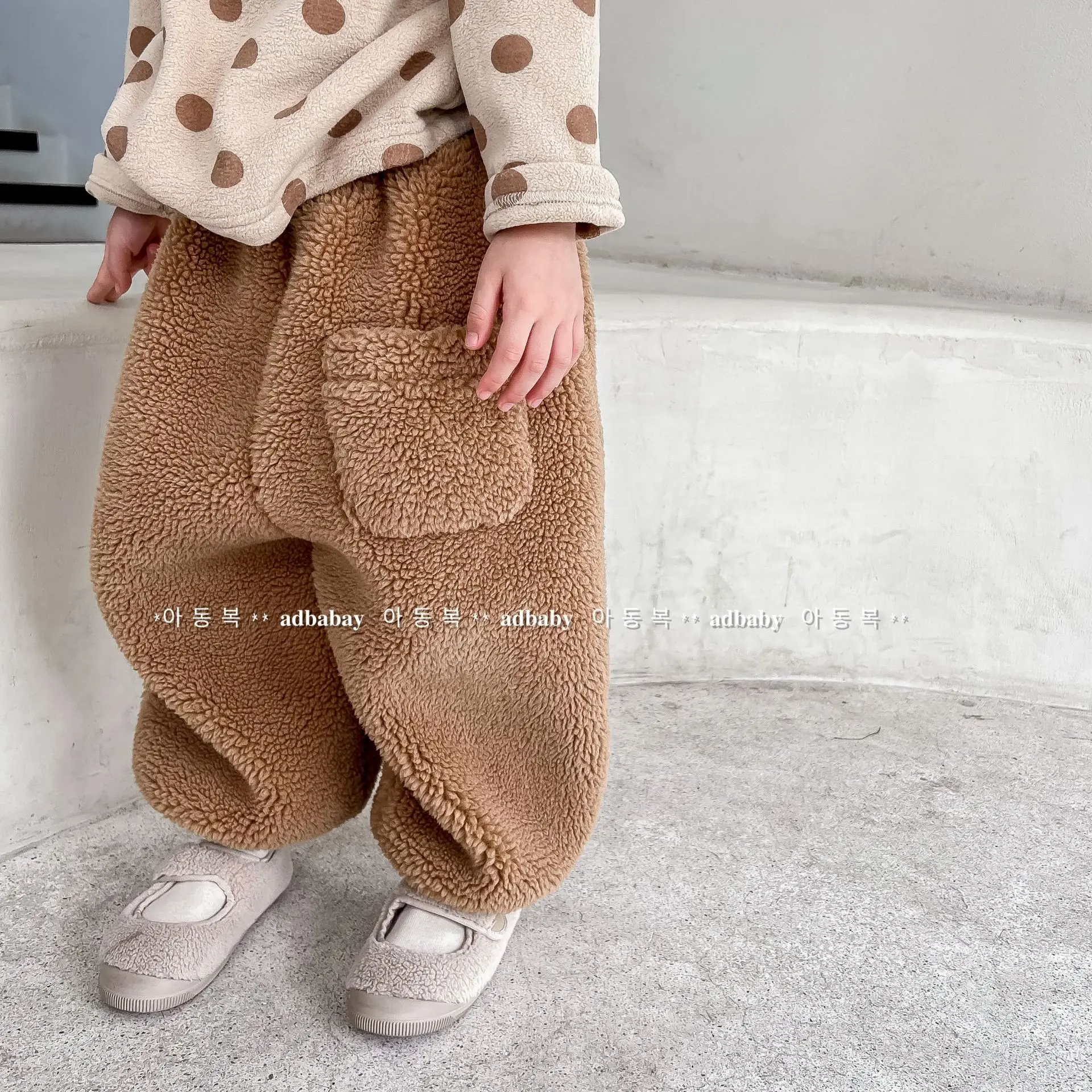 2024 Winter New Children Warm Lamb Fleece Pants Fashion Girls Pocket Trousers Cotton Baby Boys Casual Pants Plus Velvet Clothes