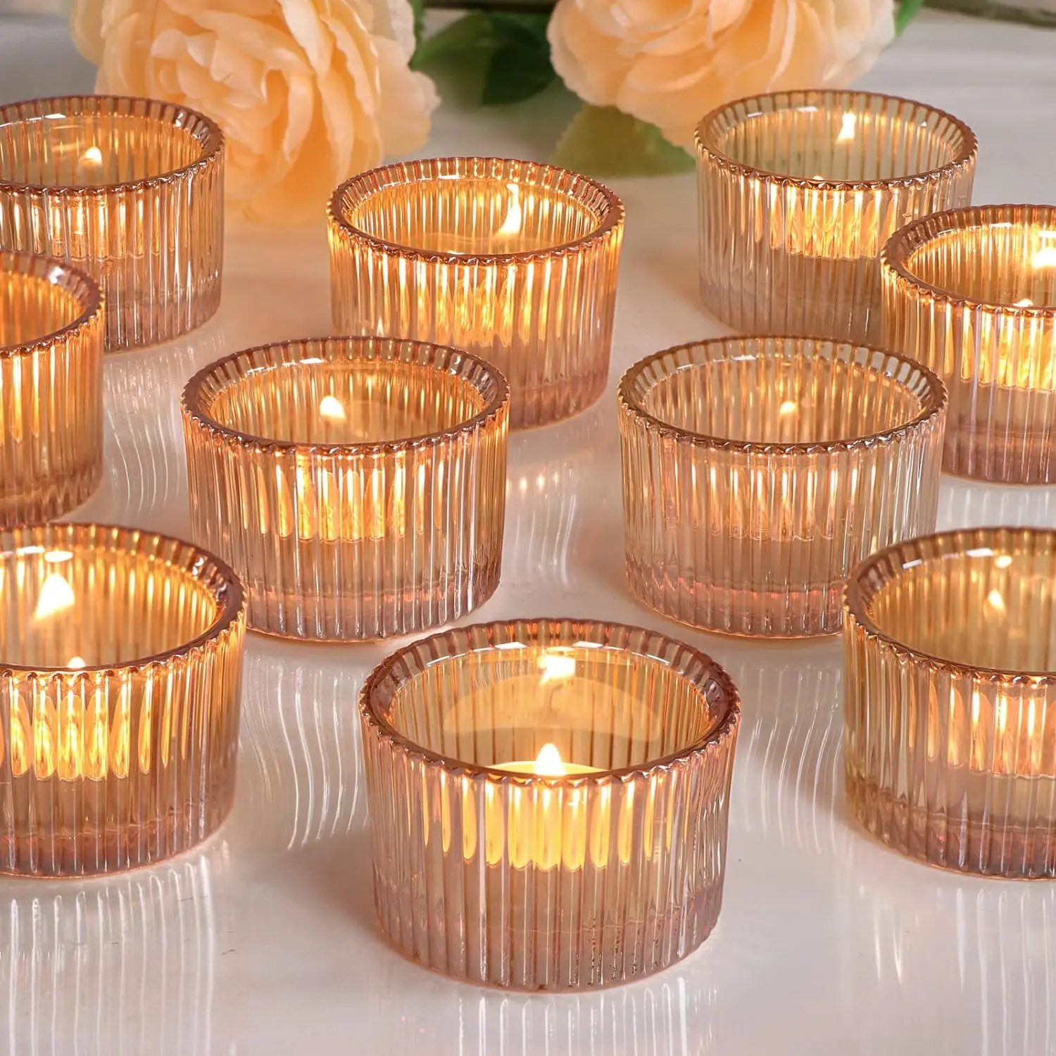 

12pcs Tealight Candle Holder,Small Votive Candle Holders for Table Centerpiece,Glass Tea Light Candles Holder for Party&Home