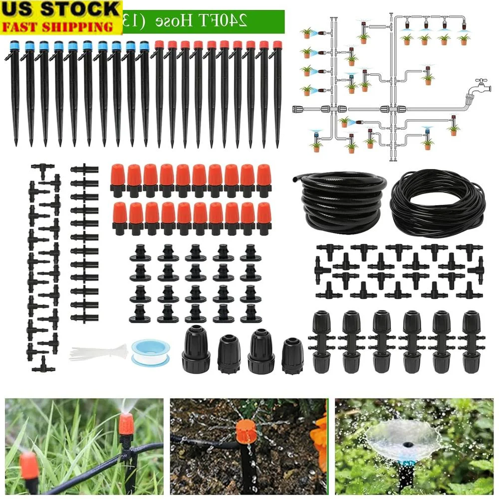 

Система капельного орошения 240 футов, автоматический комплект для полива сада, тепличные газонные растения, эффективная экономия воды, регулируемые распылители