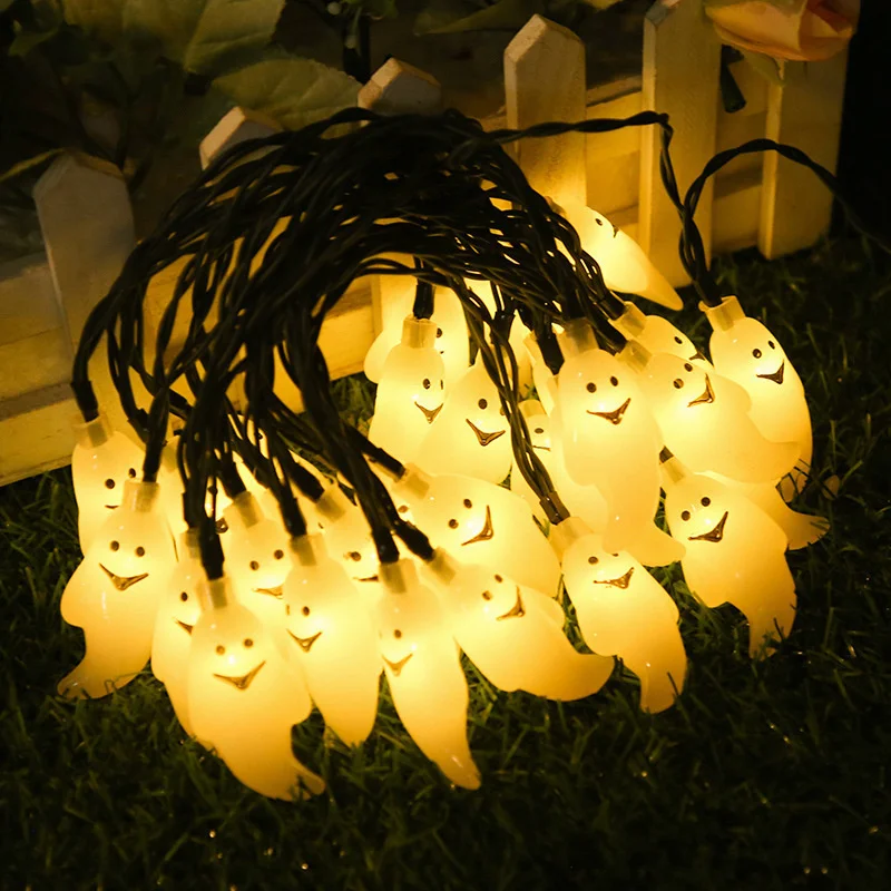 Impermeável Solar Powered Pátio Luz, Outdoor LED String Lights, Lâmpada fantasma, Dia das Bruxas, Decorações de Natal, 124, 2023