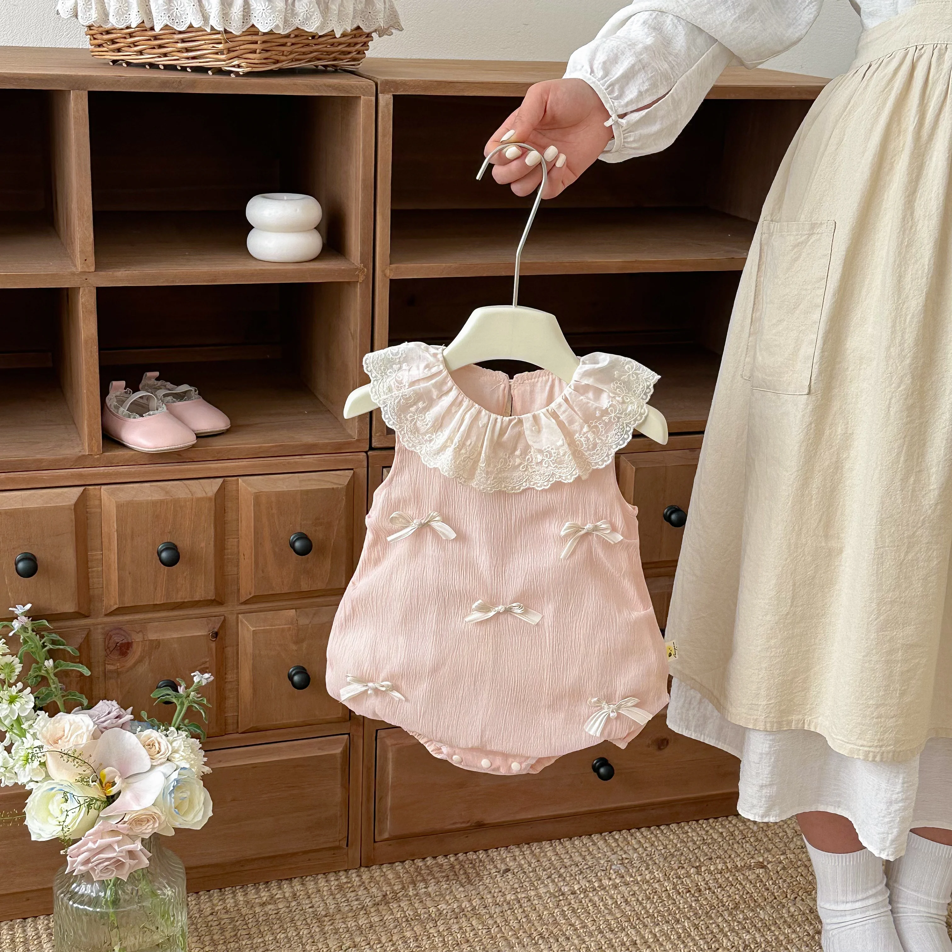 

Летнее платье для малышей в корейском стиле, милое и модное, с бантиком, цельный комбинезон.