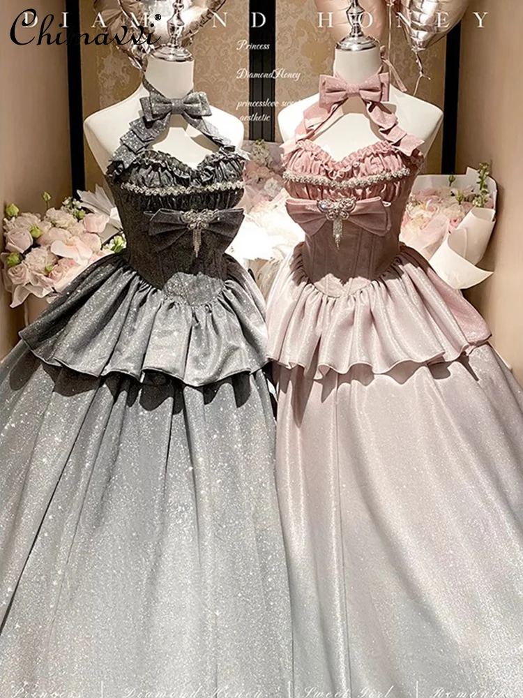 

High-end Lolita Cute Bowknot Evening Dress Female Students Coming-of-Age Ceremony Birthday Party Long Dress Autumn Winter