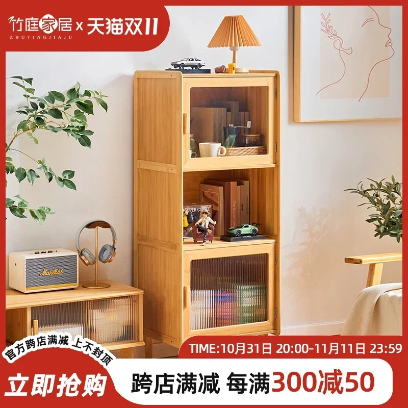 Japanese-style solid wood bookcase Modern simple Changhong glass storage TV side cabinet Living room floor storage cabinet