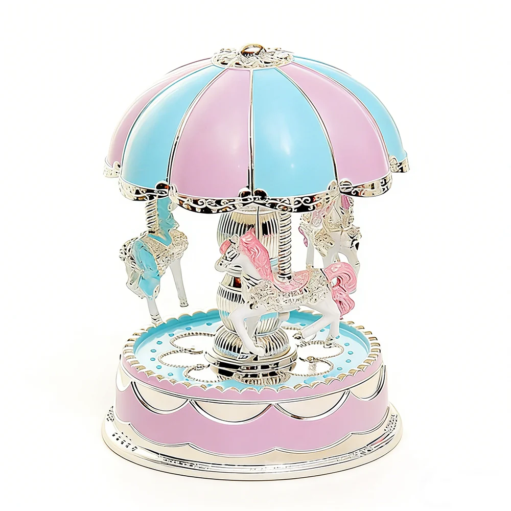 

Creative Exquisite Carousel Music Box Luminous Colored Lights Carousel Ornaments Plastic Gifts Horse Music Box Birthday Gifts