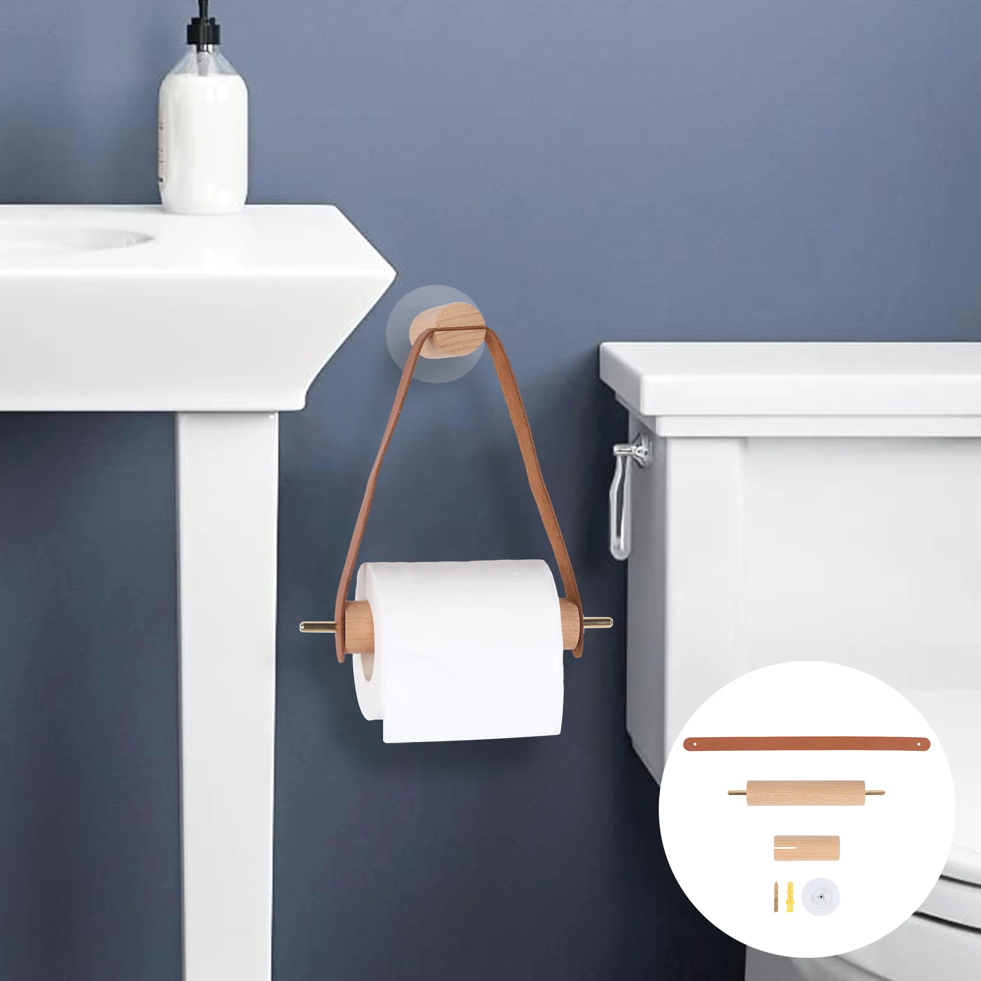 Kitchen Vertical Paper Towel Holder Bathroom Toilet Wooden Pure Copper Wall Paper Roll Holder Nordic Perforated Napkin Holder