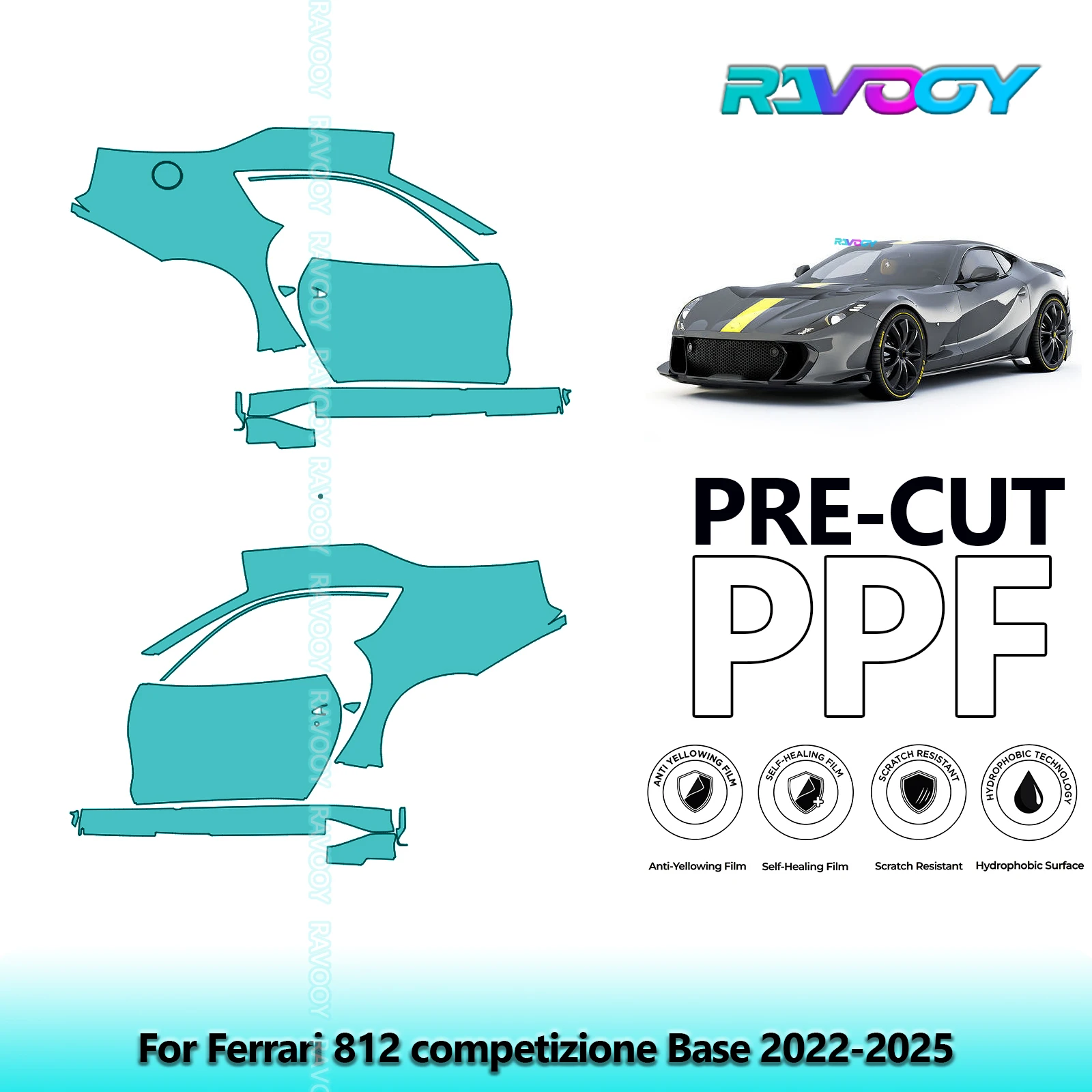 

For Ferrari 812 competizione Base 2022-2025 8.5mil Clear Matte Pre-Cut PPF Door & A/B Pillar Kit TPU Paint Protection Film Set