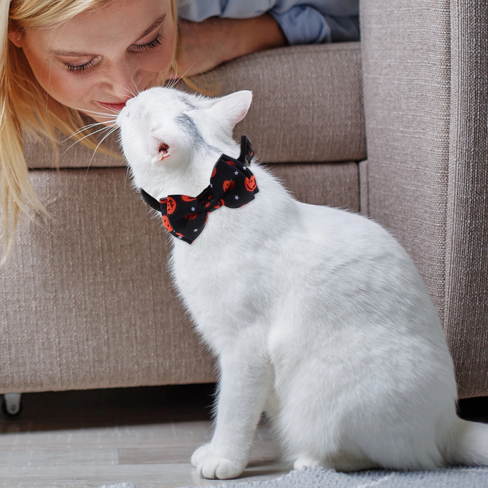 

3pcs Pet Necklace Dog Collar Halloween Costume Bell Decoration Polyester Bow Tie Adjustable Necklace Pet Supplies