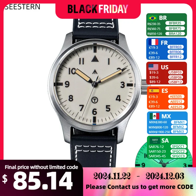 SEESTERN Watch Automatic Mechanical Wristwatches NH35 Movement Military Full Luminous Sapphire Crystal Waterproof Army Air Force