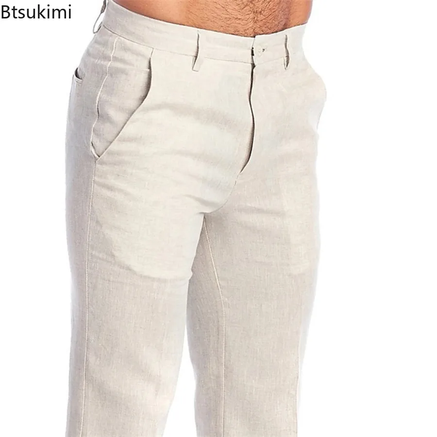 Vintage Cotton Linen Casual Pants for Men Spring Summer New Loose Breathable Straight Pants Solid Simple Versatile Men Trousers