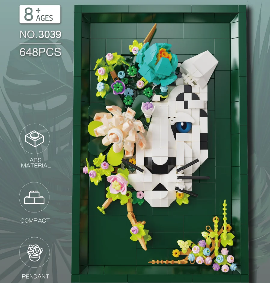 

2026 New Style Snow Leopard Shaped Building Block Flower Home Decorative Item, Birthday Gift for Boys and Girls