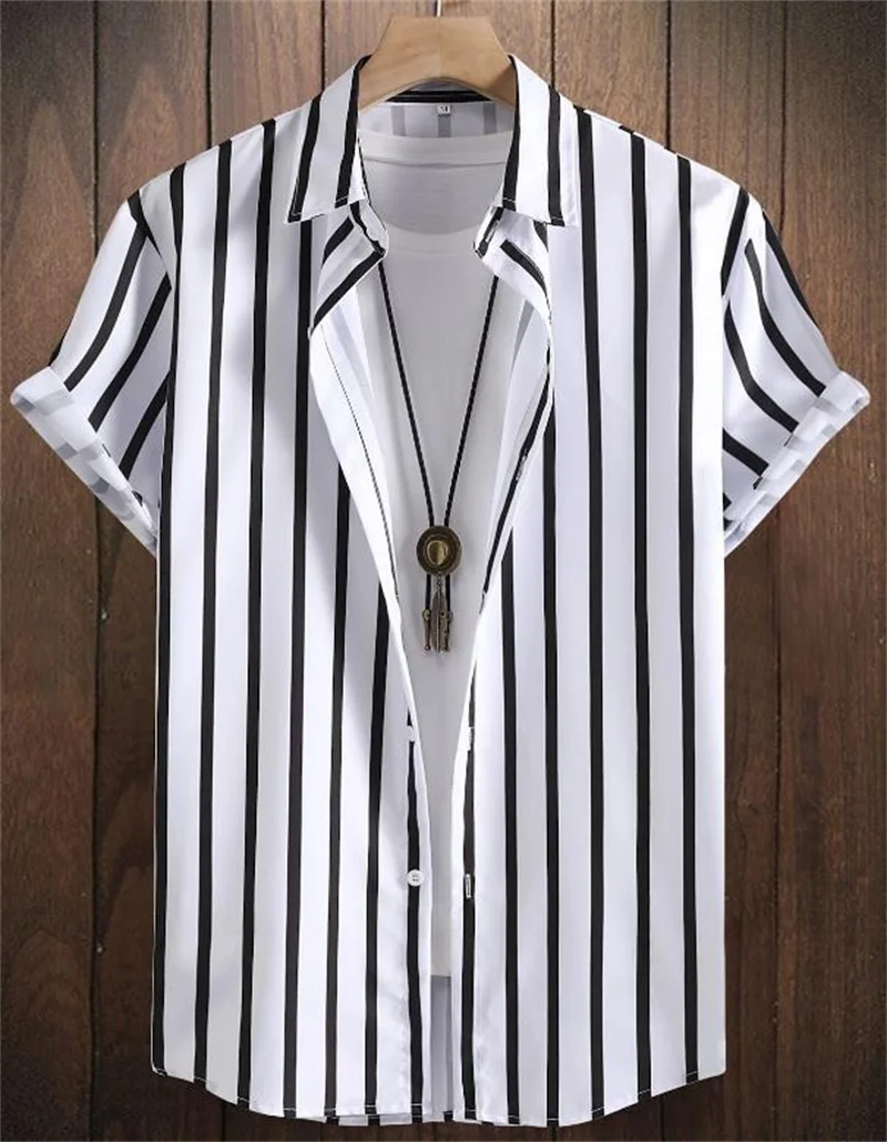 

Men's striped shirt, casual lapel spring and summer fashion short-sleeved shirt suitable for outdoor activities, gatherings and