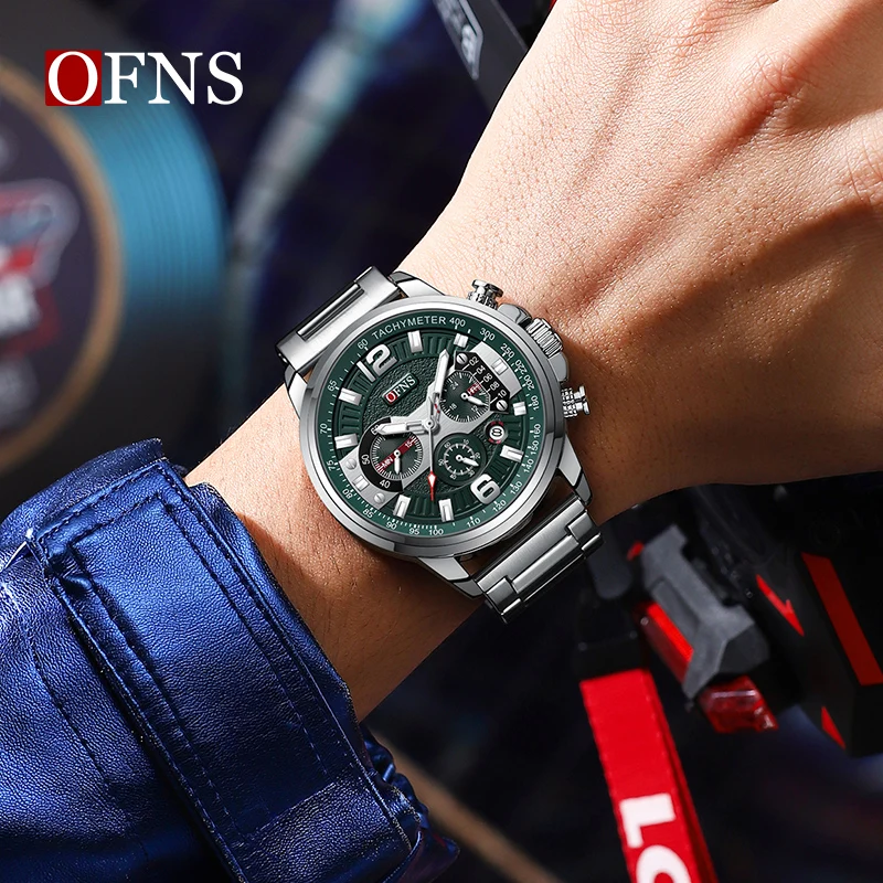 OFNS Top Brand 1304 Fashion Men\'s Quartz Watch Three Eyes and Six Needles Multi functional Waterproof Calendar Men\'s Watch 2024