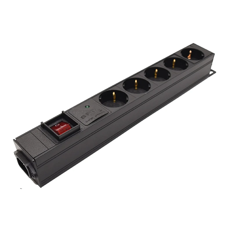 

Aluminum Alloy Power Strip surge protector PDU Distribution Unit 5 Ways EU German Socket Outlets iec C14 Input NO extension cord