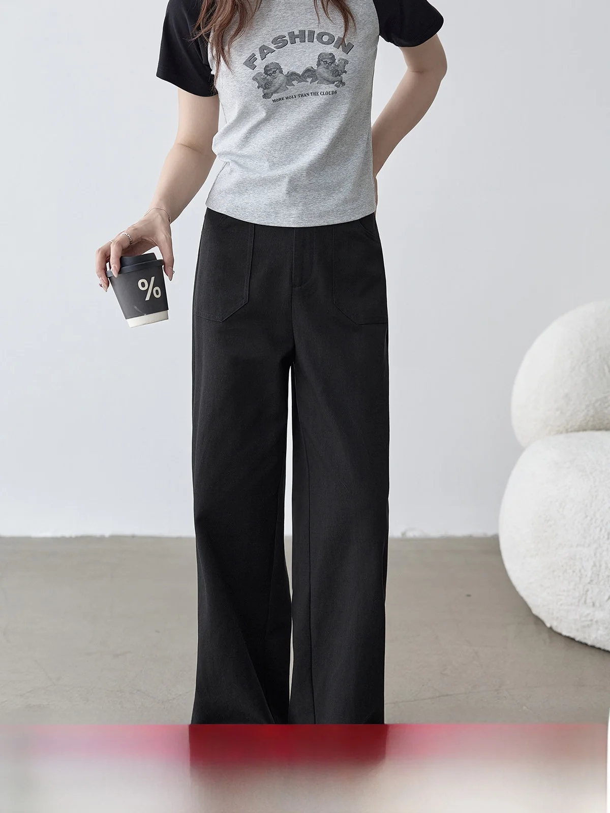 

Черные повседневные брюки для женщин с высокой талией, прямые длинные брюки, летняя новинка, стиль для поездок на работу, корейская версия