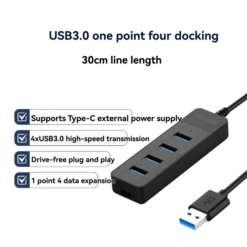 AAAEL-4-Port High-Speed USB 3.0 Hub 30CM USB Splitter Adapter, Expansion Dock Forfast Data Transfer, Multi-Device Support