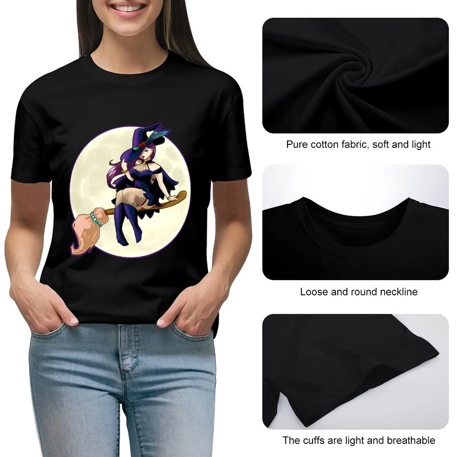 Sexy Anime Witch T-shirt vintage clothes graphics cat shirts for Women