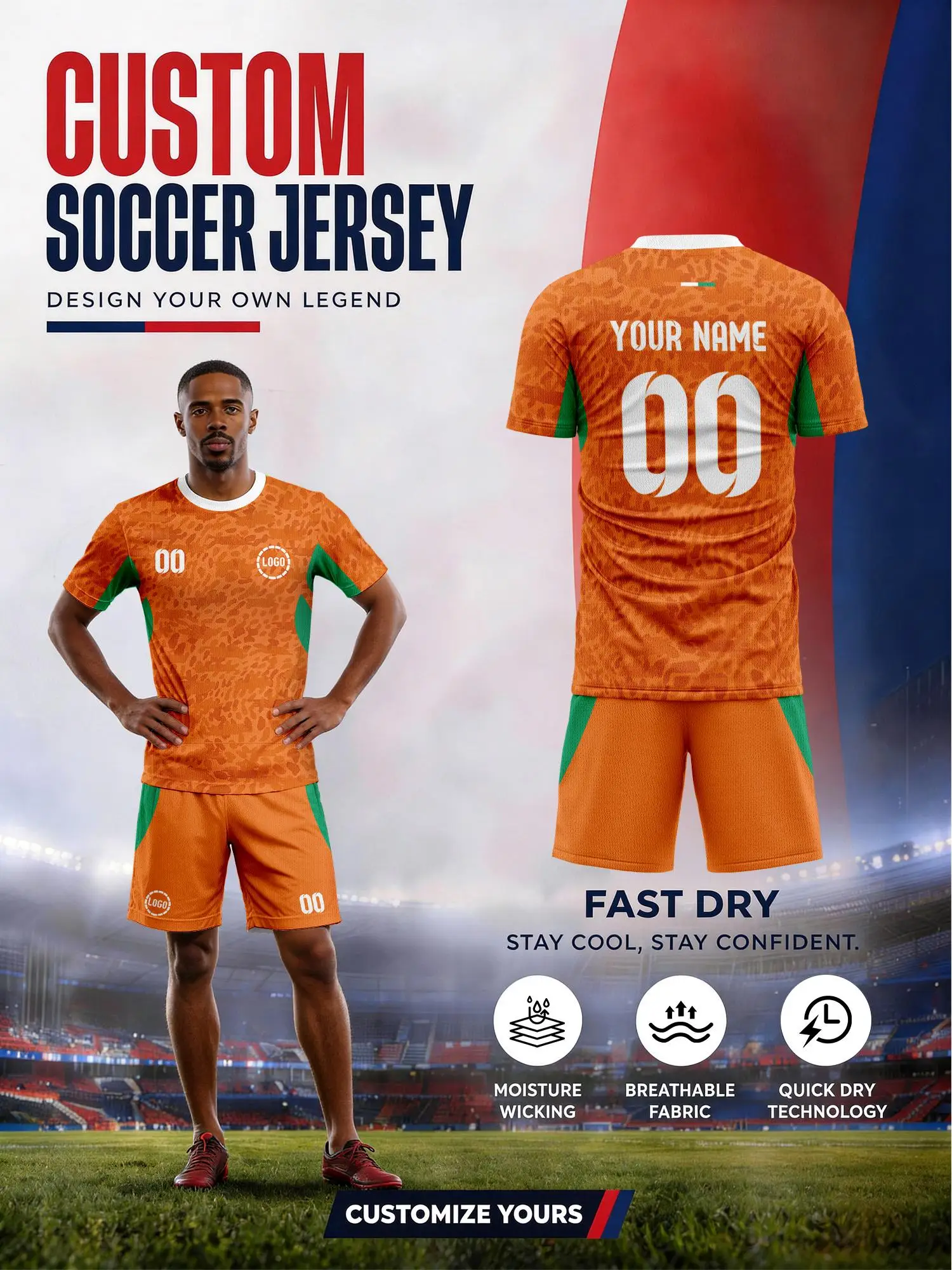 Ensemble Sportif Personnalisé Côte d'Ivoire 2026 avec Nom et Numéro pour Adulte – Tenue de Supporter