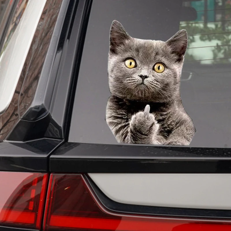 Cartoon Cute Cat Middle Finger Car Sticker Car Body Window Decoration For Truck Vehicles Automobiles Motorcycle For Macbook