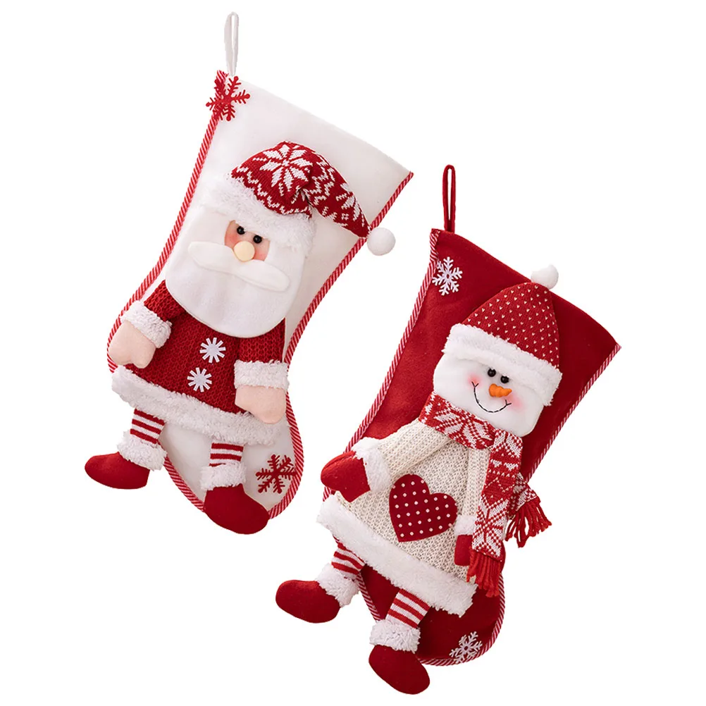 

2pcs Christmas Stocking Gift Bags Snowman Santa Pattern Hanging Decor For Tree Wall Fireplace Xmas Party Supplies Ornament Treat