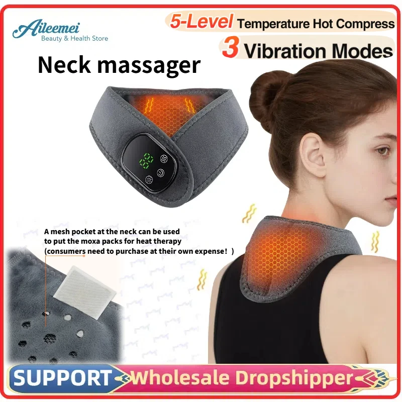 

Wireless Vibration Massage Neck Heating Brace Electric USB Rechargeable Portable Neck Warmer - 5 Heating Levels