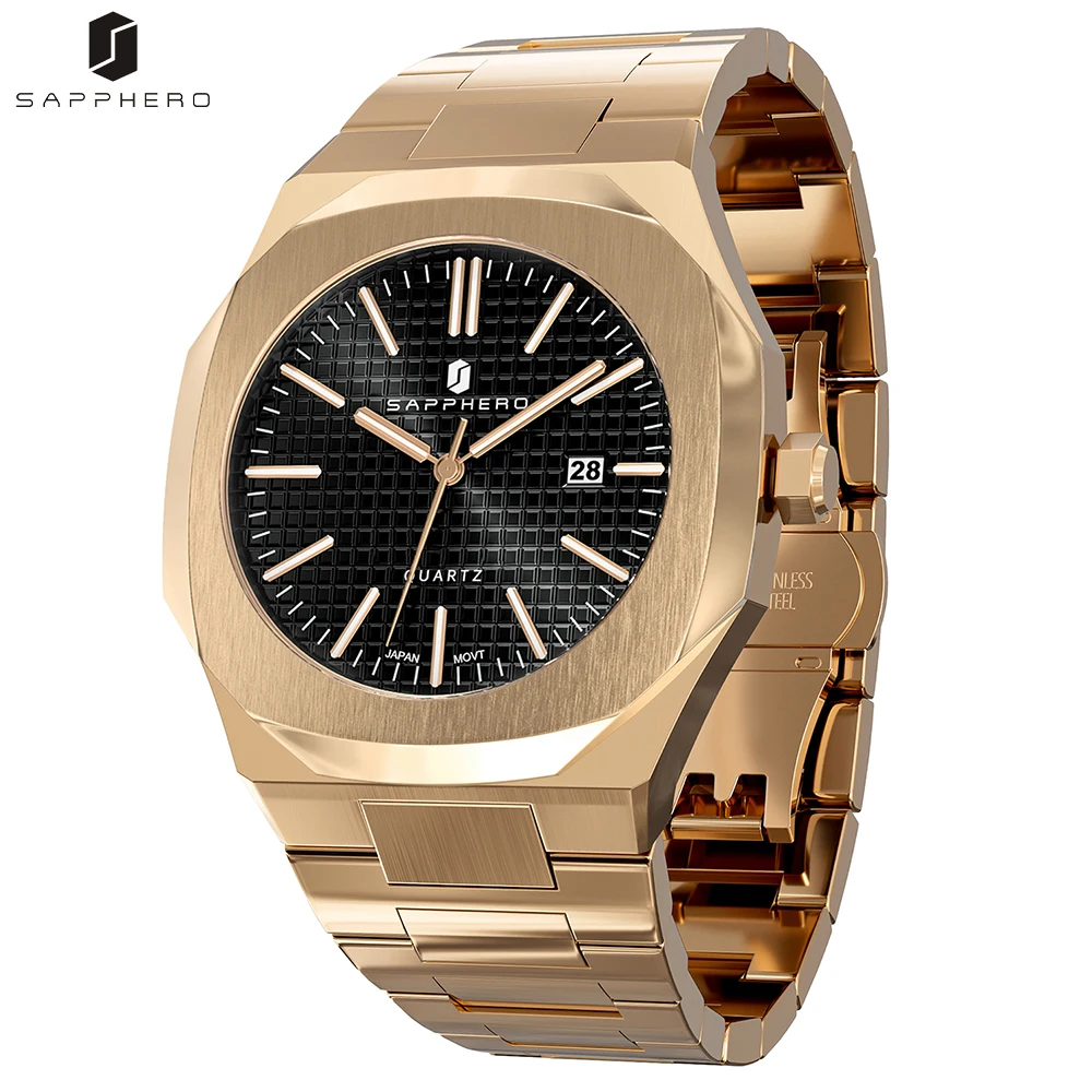 SAPPHERO-reloj deportivo de lujo para hombre, cronógrafo con correa de acero inoxidable, resistente al agua hasta 30M, movimiento de cuarzo, estilo de negocios, regalo elegante e informal