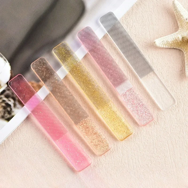 5pcs Glass Nail File Callus Remover Foot Rasp Cuticle Pusher Etched Sides Manicure Pedicure Nail Care Sanding Surface on Both