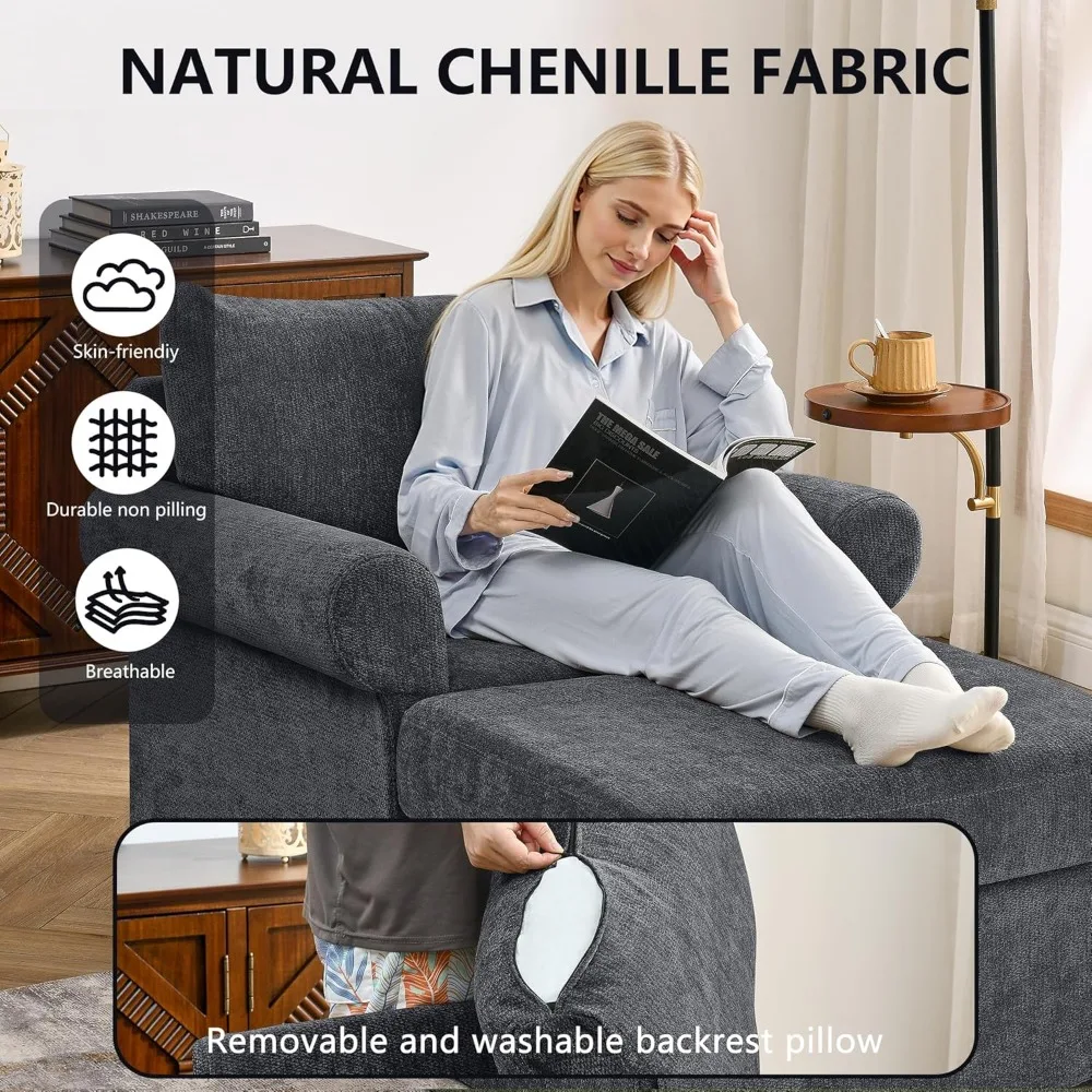 Kursi Aksen 35,82” dengan Ottoman, Kursi Ruang Tamu Berlapis Kain untuk Membaca, Kursi Santai dengan Chaise Lounge untuk Dalam Ruangan, Nyaman