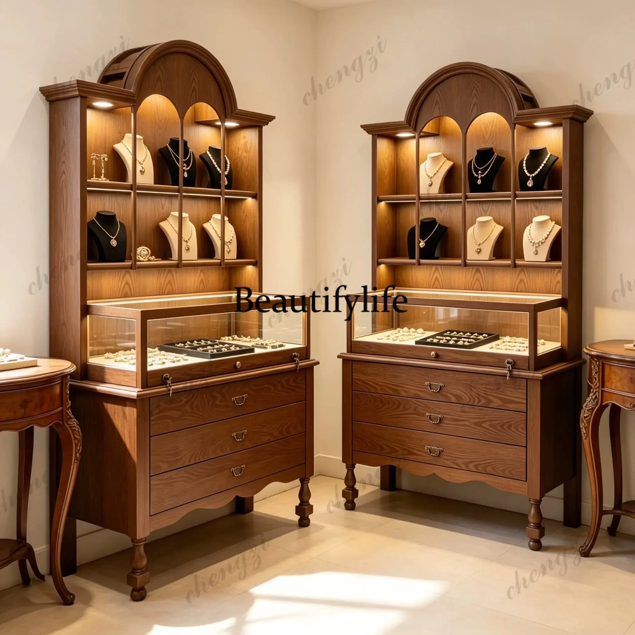 NQ52 Medieval Glass Display Cabinet Jewelry Earrings Display Cabinet Combination Shelf Shoes and Bags Display Shelf