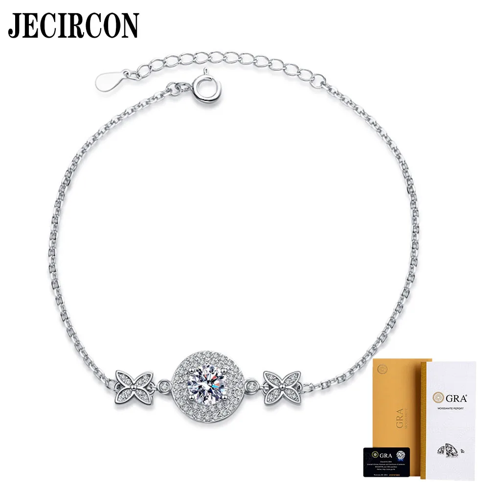 

JECIRCON S925 Sterling Silver Moissanite Bracelet for Women Bow 1 Carat Real Platinum Plated Valentine's Day Gift for Girlfriend