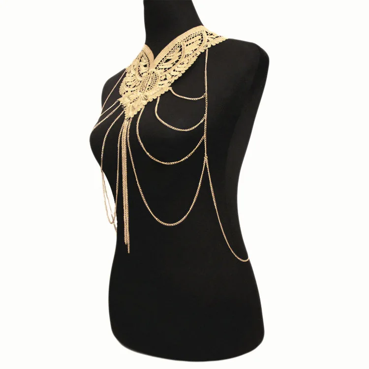 Penjualan Laris Aksesoris Modis Wanita Rantai Tubuh Rumbai Multi Lapis Renda