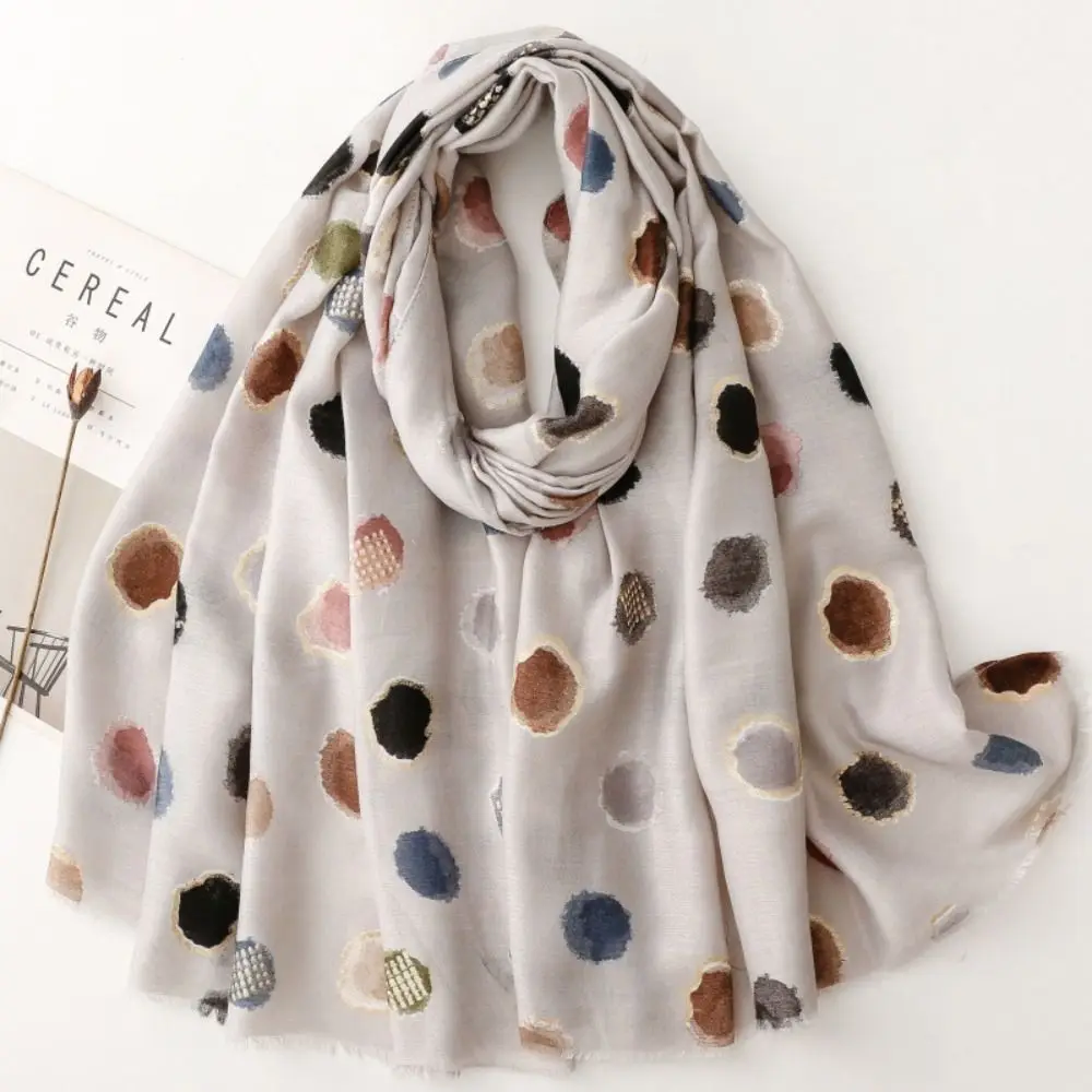 Soft Fabric Polka Dot Scarf Large Size Multi Color Fringe Wrap Cotton Blend Lightweight Design Lightweight Shawl Outdoor Travel
