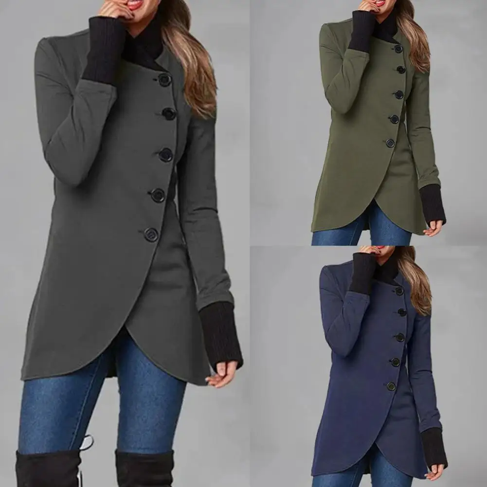 Winter Overcoat Cold Resistant Jacket Coat Wear Resistant Solid Color  Classic Single Breasted Split Women Coat