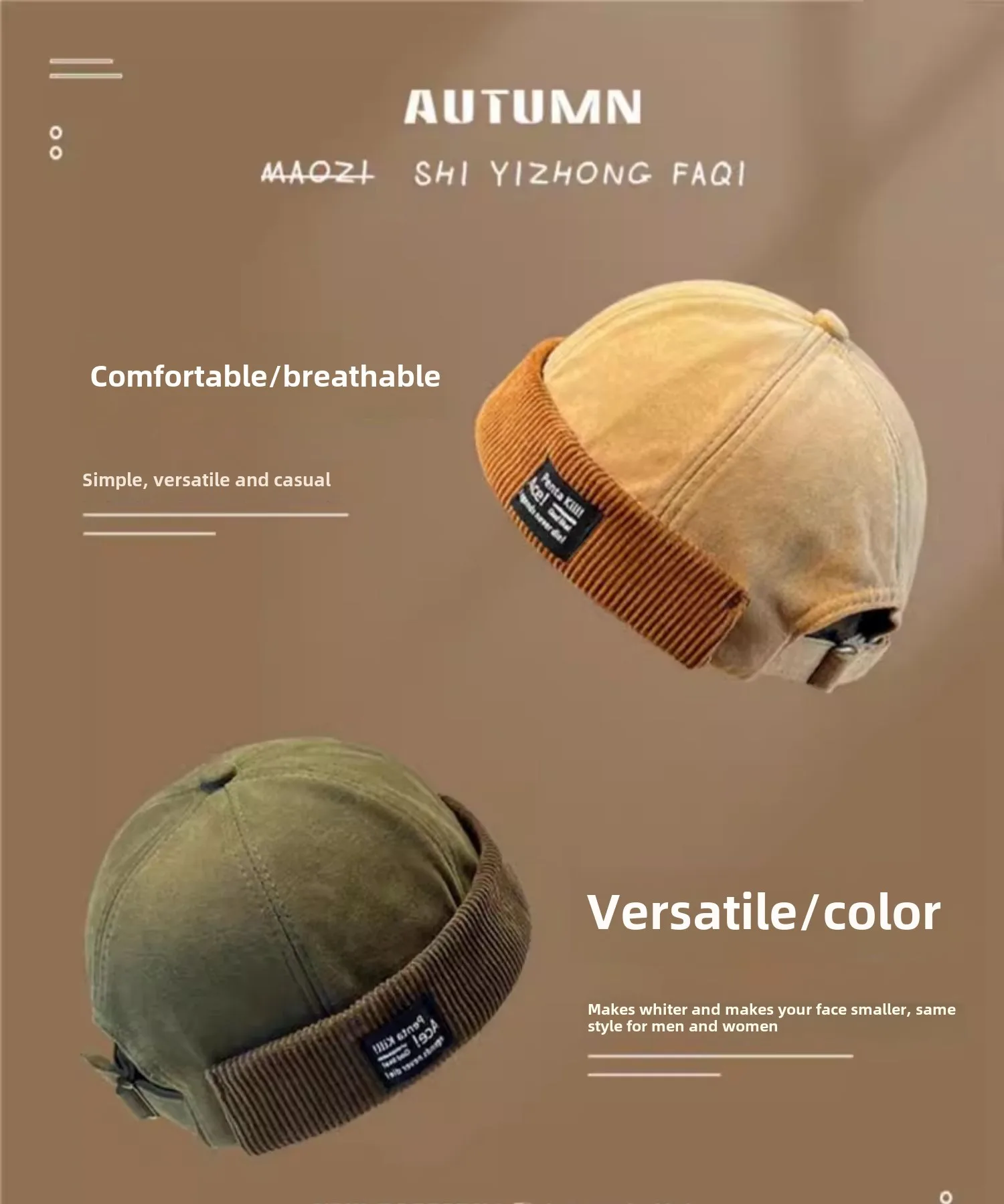 Y2K Vintage Beanie Mütze ohne Visier Docker Brimless Hüte Retro Dome Cord für Männer Frauen Hip Hop Streetwear Winter Herbst Cap – Detail 7