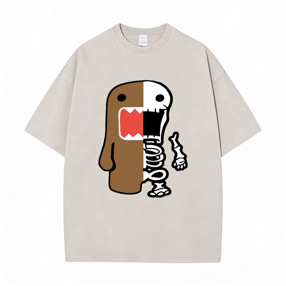 

Washed Vintage Domo Kun Funny Skeleton T Shirt Men's Women Clothing Cotton Casual T-Shirts Harajuku Oversized T-shirt Streetwear