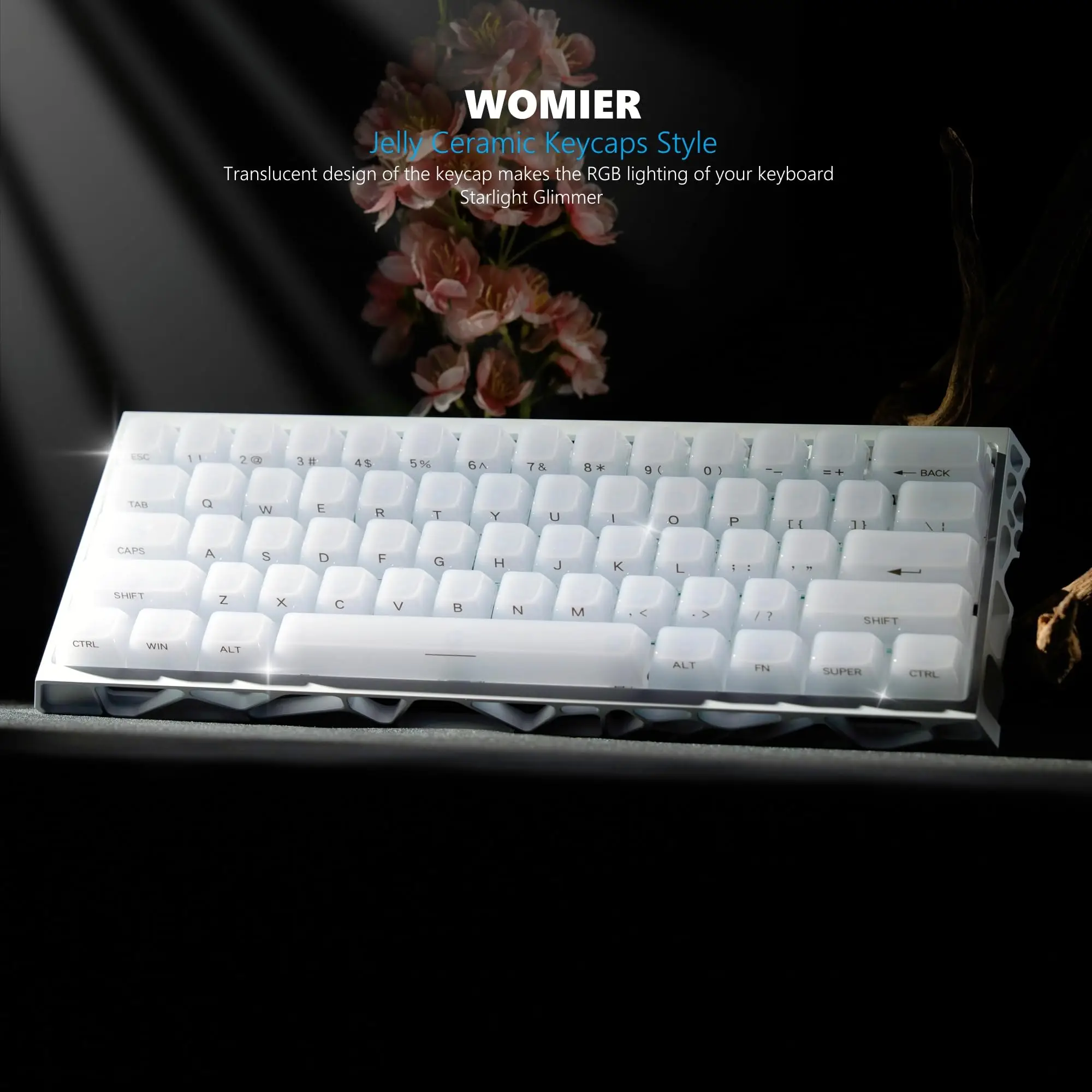 

Womier MDA Profile Желе Керамические колпачки для клавиш Прозрачный белый колпачок для клавиш Прозрачные колпачки для клавиш с боковым принтом для переключателей Cherry MX Клавиатура