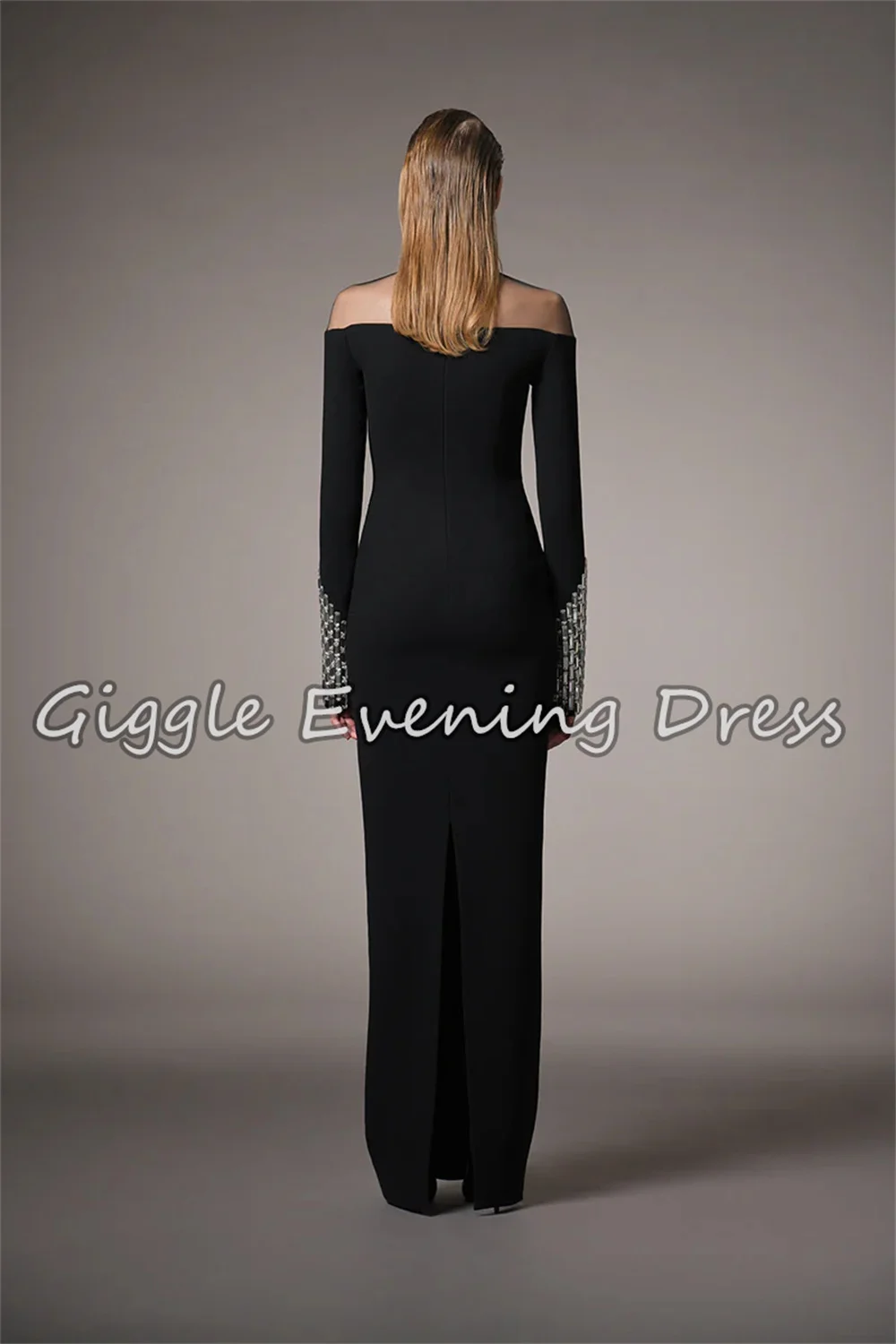 ชุดราตรีทรงตรงแบบเรียบง่ายประดับลูกปัดยาวกรอมพื้นสไตล์ซาอุดิอาระเบียสำหรับผู้หญิง ปี 2025 แขนยาว ชุดออกงานแบบอาหรับ