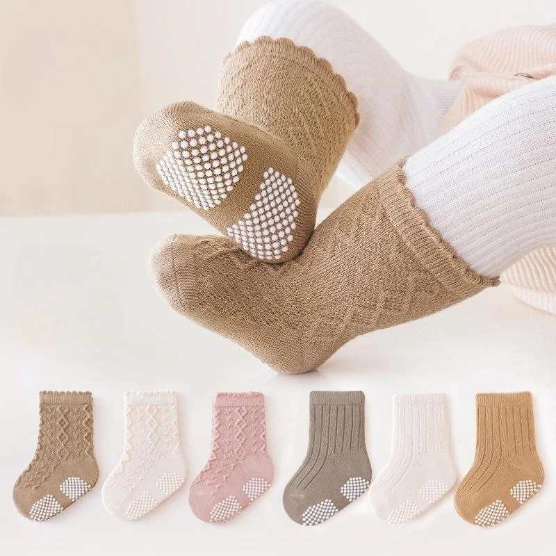 3Pairs 0-5Years Newborn Socks Autumn and Winter New Combed Cotton Breathable Baby Socks Boneless Non slip Adhesive Floor Socks